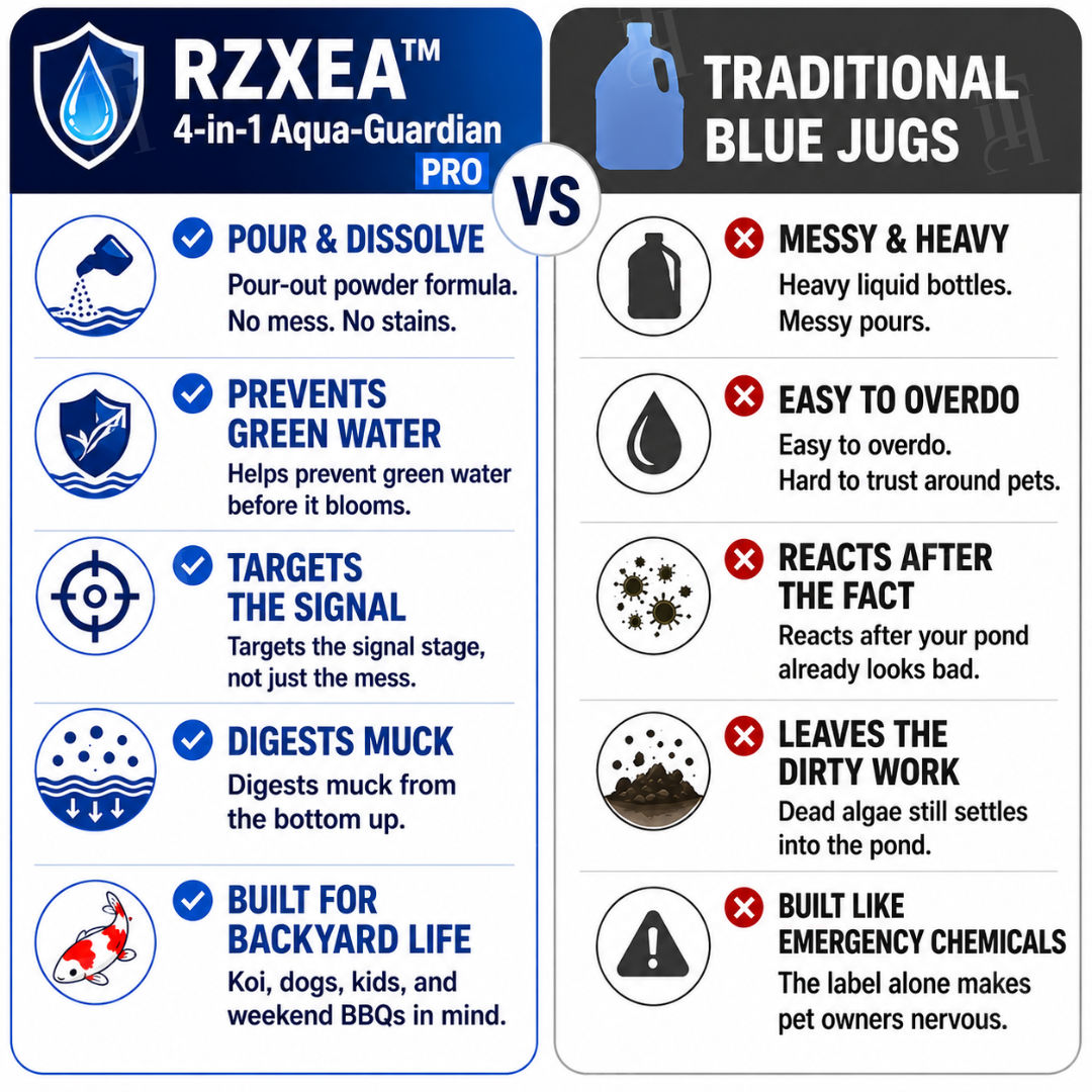 🌟 Official Store | 💧 End Green Pond Panic — RZXEA™ 4-in-1 Aqua-Guardian Pro Powder for Clearer Water, Less Muck & Easier Pond Care