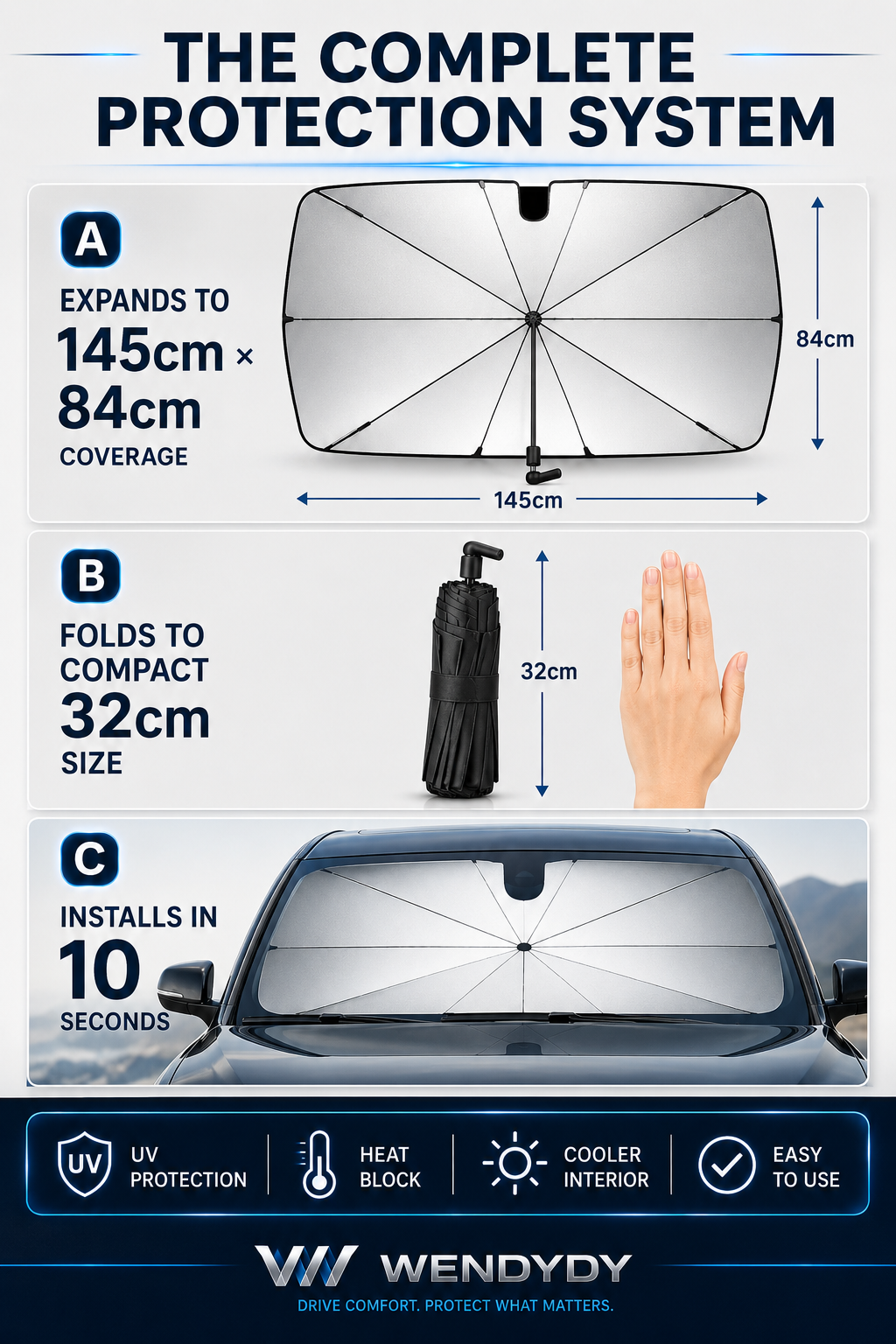 ✨ Premium Umbrella Car Sun Shade | UPF50+ Foldable UV Blocker & Heat Reflector for Instant Interior Cooling 🚗
