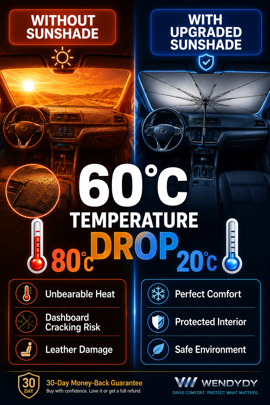 ✨ Premium Umbrella Car Sun Shade | UPF50+ Foldable UV Blocker & Heat Reflector for Instant Interior Cooling 🚗