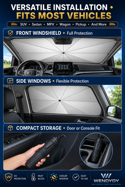 ✨ Premium Umbrella Car Sun Shade | UPF50+ Foldable UV Blocker & Heat Reflector for Instant Interior Cooling 🚗