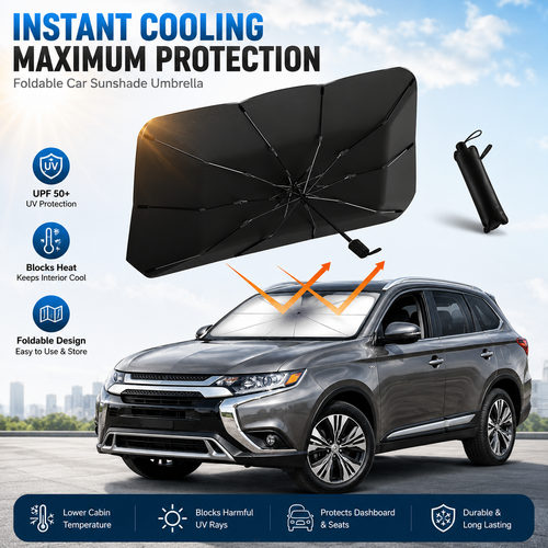 ✨ Premium Umbrella Car Sun Shade | UPF50+ Foldable UV Blocker & Heat Reflector for Instant Interior Cooling 🚗