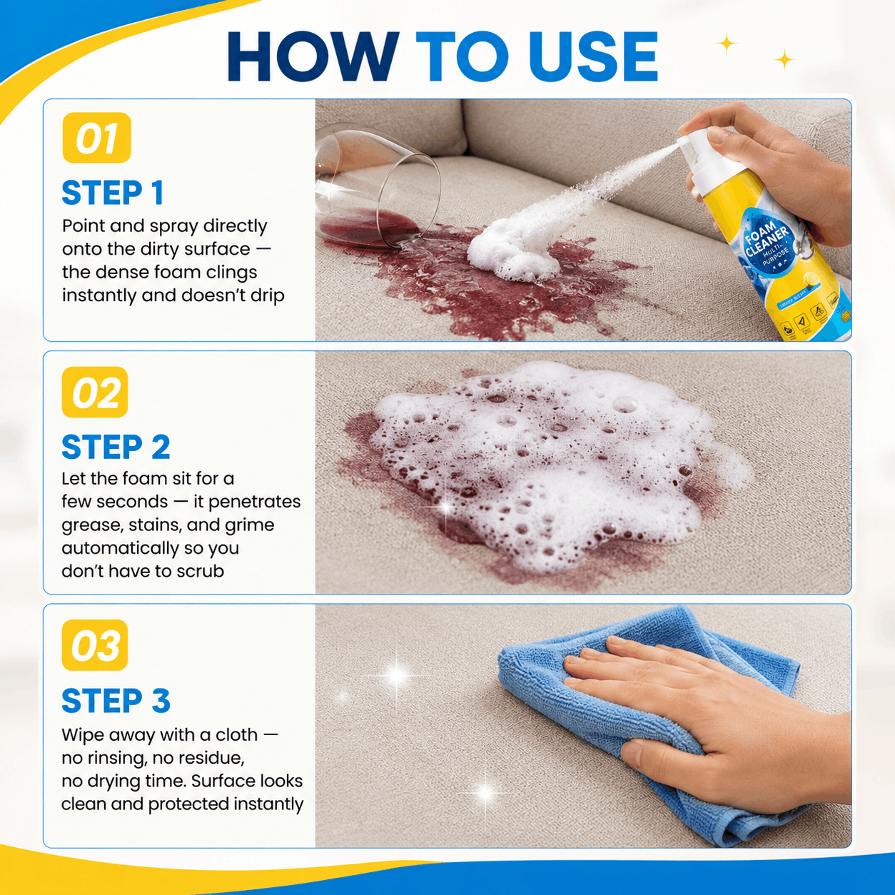 🔥⚡Limited Stock!!!-Last Day 60% OFF🔥 Foam No-Rinse Cleaner — Spray, Wipe & Done