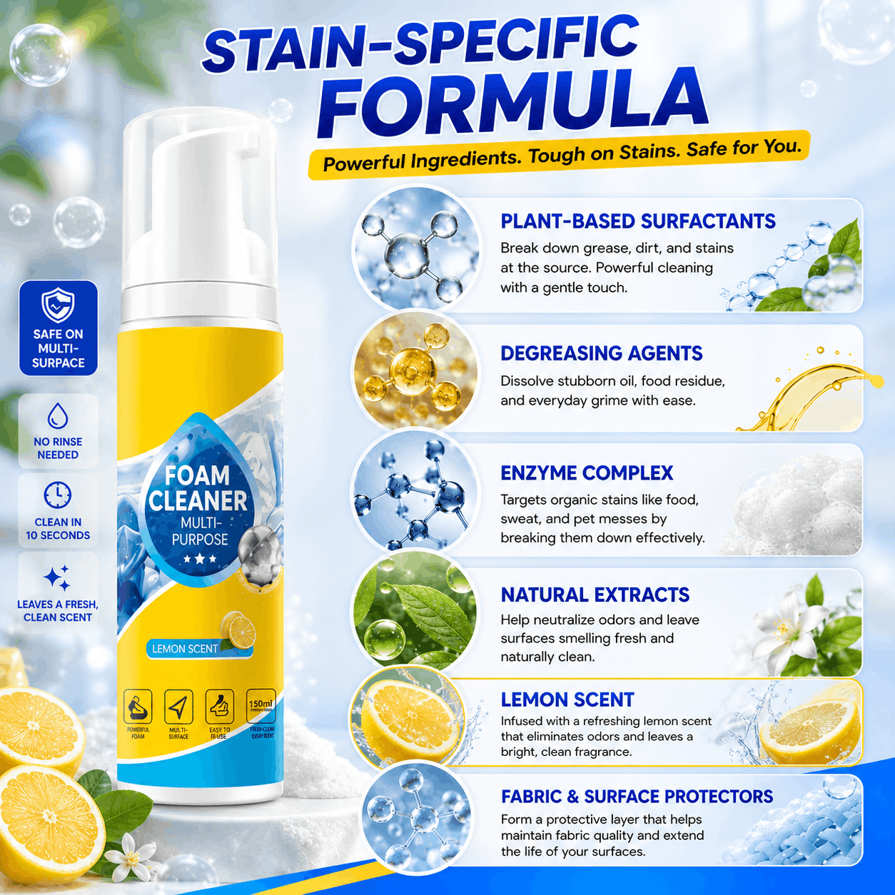 🔥⚡Limited Stock!!!-Last Day 60% OFF🔥 Foam No-Rinse Cleaner — Spray, Wipe & Done