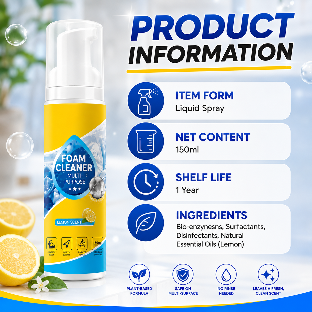 🔥⚡Limited Stock!!!-Last Day 60% OFF🔥 Foam No-Rinse Cleaner — Spray, Wipe & Done