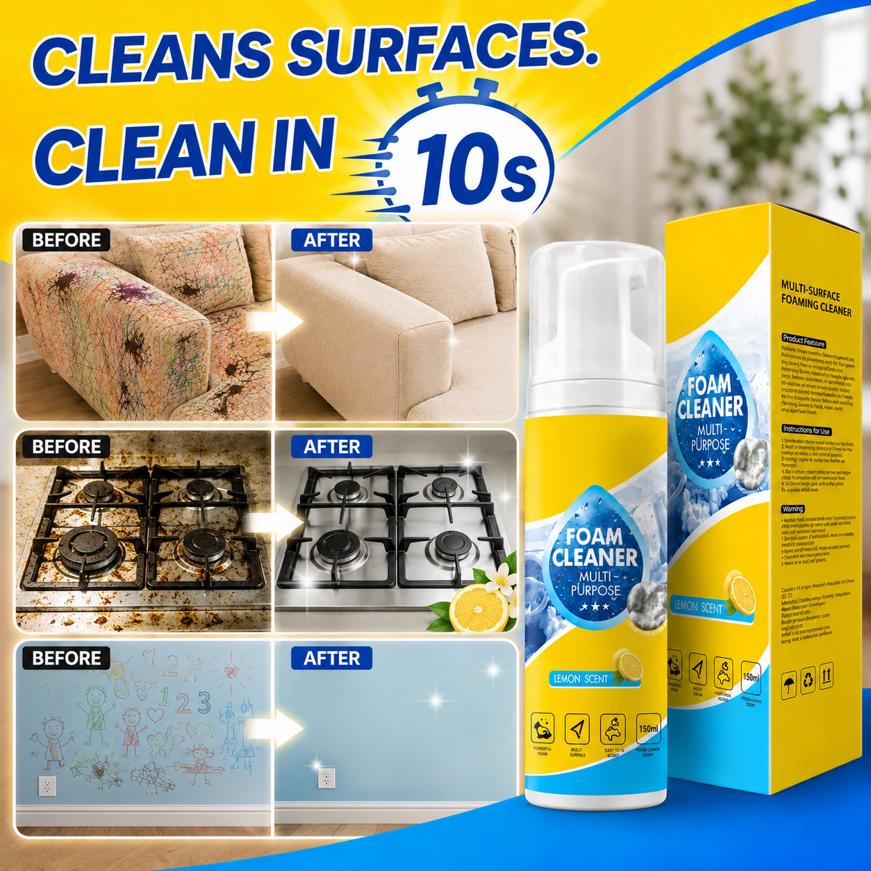 🔥⚡Limited Stock!!!-Last Day 60% OFF🔥 Foam No-Rinse Cleaner — Spray, Wipe & Done