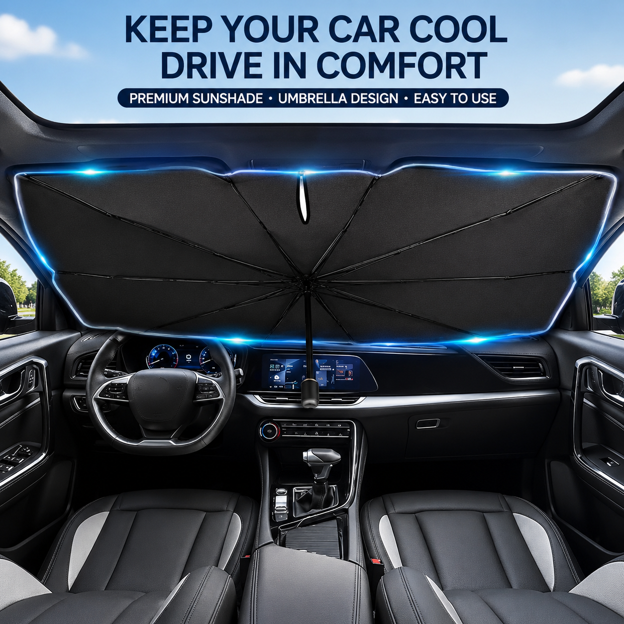 ✨ Premium Umbrella Car Sun Shade | UPF50+ Foldable UV Blocker & Heat Reflector for Instant Interior Cooling 🚗